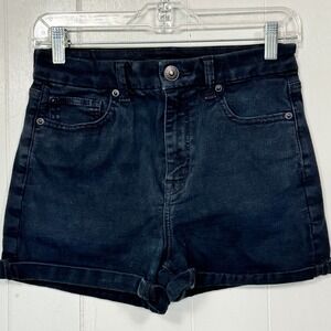 American Eagle Black Denim High Waisted Cuffed Jean Shorts Size 6 Women's